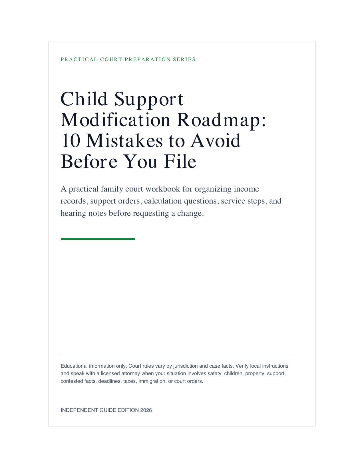 Child Support Modification Roadmap: 10 Mistakes to Avoid Before You File cover and worksheet preview