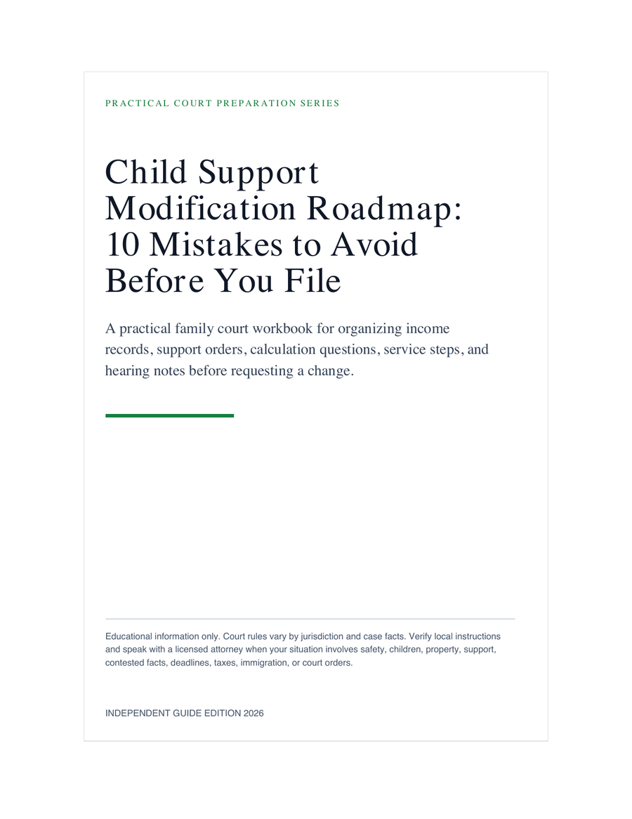 Child Support Modification Roadmap: 10 Mistakes to Avoid Before You File cover and worksheet preview