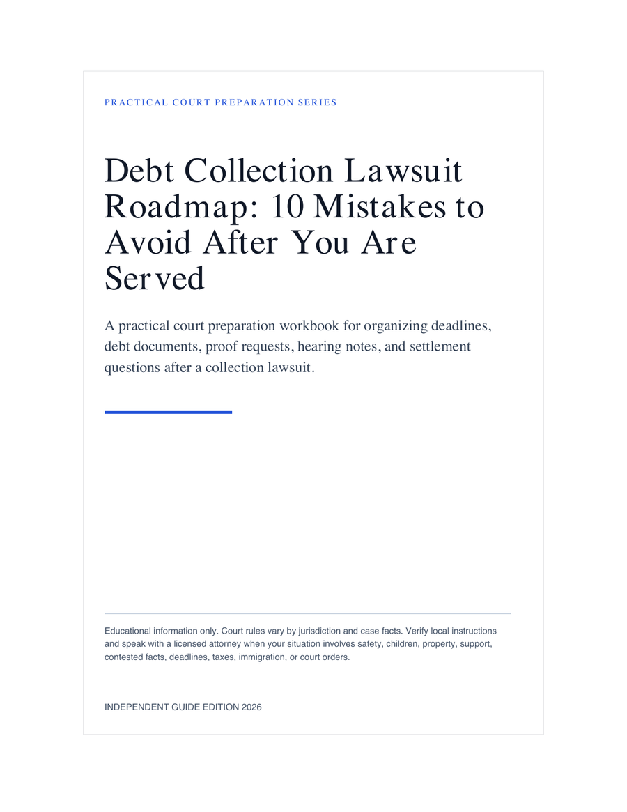 Debt Collection Lawsuit Roadmap: 10 Mistakes to Avoid After You Are Served sample workbook page 1