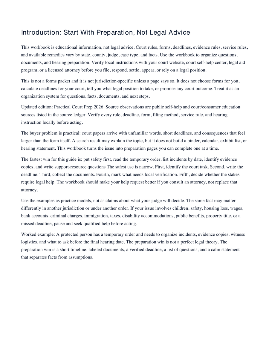 Protective Order Hearing Roadmap: 10 Mistakes to Avoid Before Court sample workbook page 2