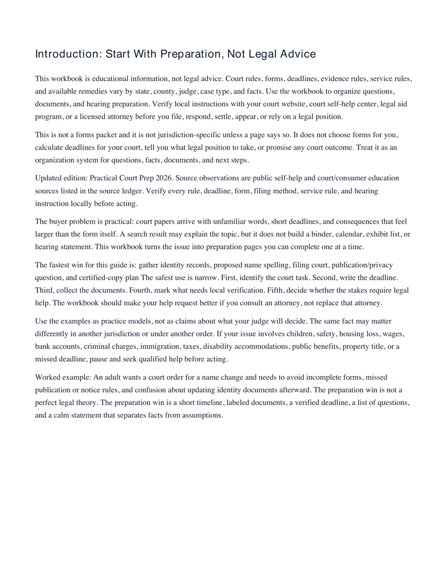 Adult Name Change Roadmap: 10 Mistakes to Avoid Before You File sample workbook page 2