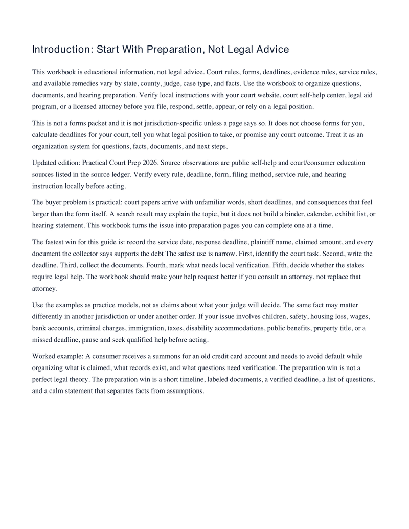 Debt Collection Lawsuit Roadmap: 10 Mistakes to Avoid After You Are Served sample workbook page 2