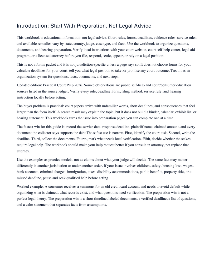Debt Collection Lawsuit Roadmap: 10 Mistakes to Avoid After You Are Served sample workbook page 2