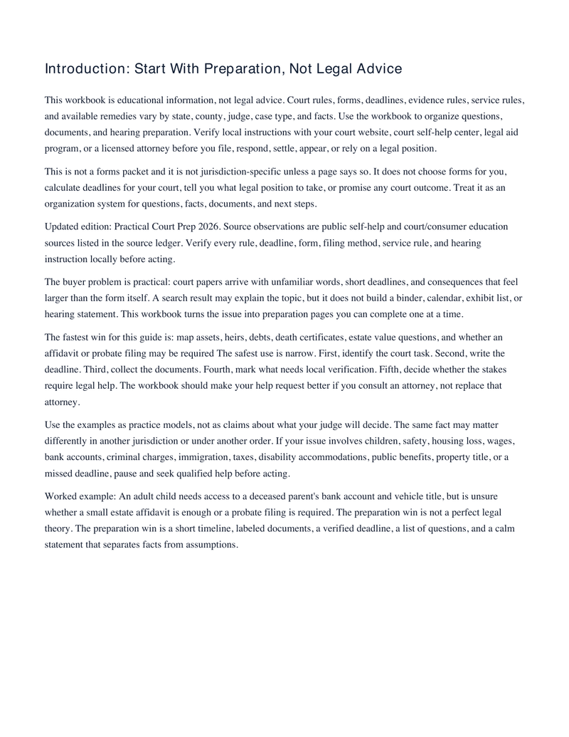 Small Estate Probate Roadmap: 10 Mistakes to Avoid Before You File or Sign sample workbook page 2