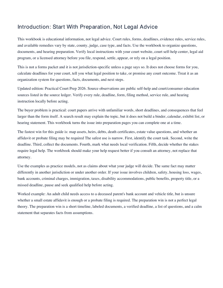 Small Estate Probate Roadmap: 10 Mistakes to Avoid Before You File or Sign sample workbook page 2