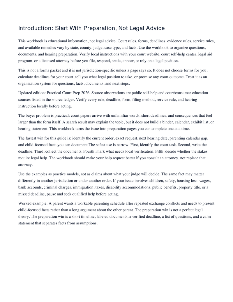 Child Custody Hearing Roadmap: 10 Mistakes to Avoid Before You Ask for Orders sample workbook page 2