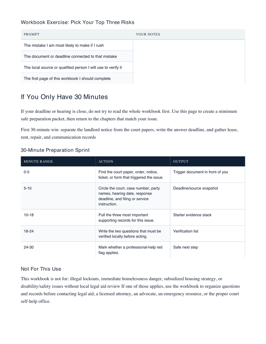 Eviction Court Roadmap for Tenants: 10 Mistakes to Avoid Before Your Hearing sample workbook page 5