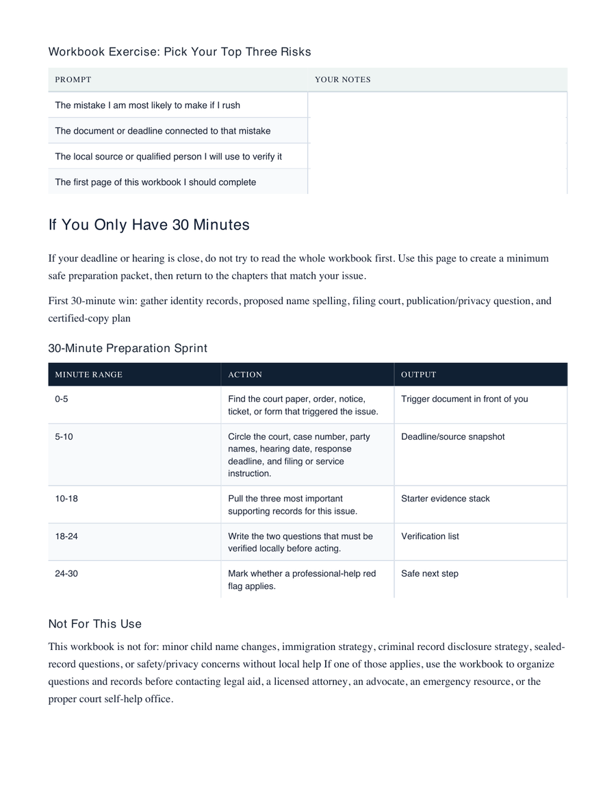 Adult Name Change Roadmap: 10 Mistakes to Avoid Before You File sample workbook page 5