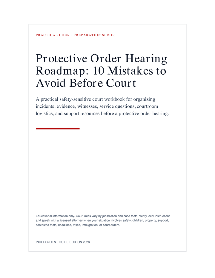 Protective Order Hearing Roadmap: 10 Mistakes to Avoid Before Court cover and worksheet preview