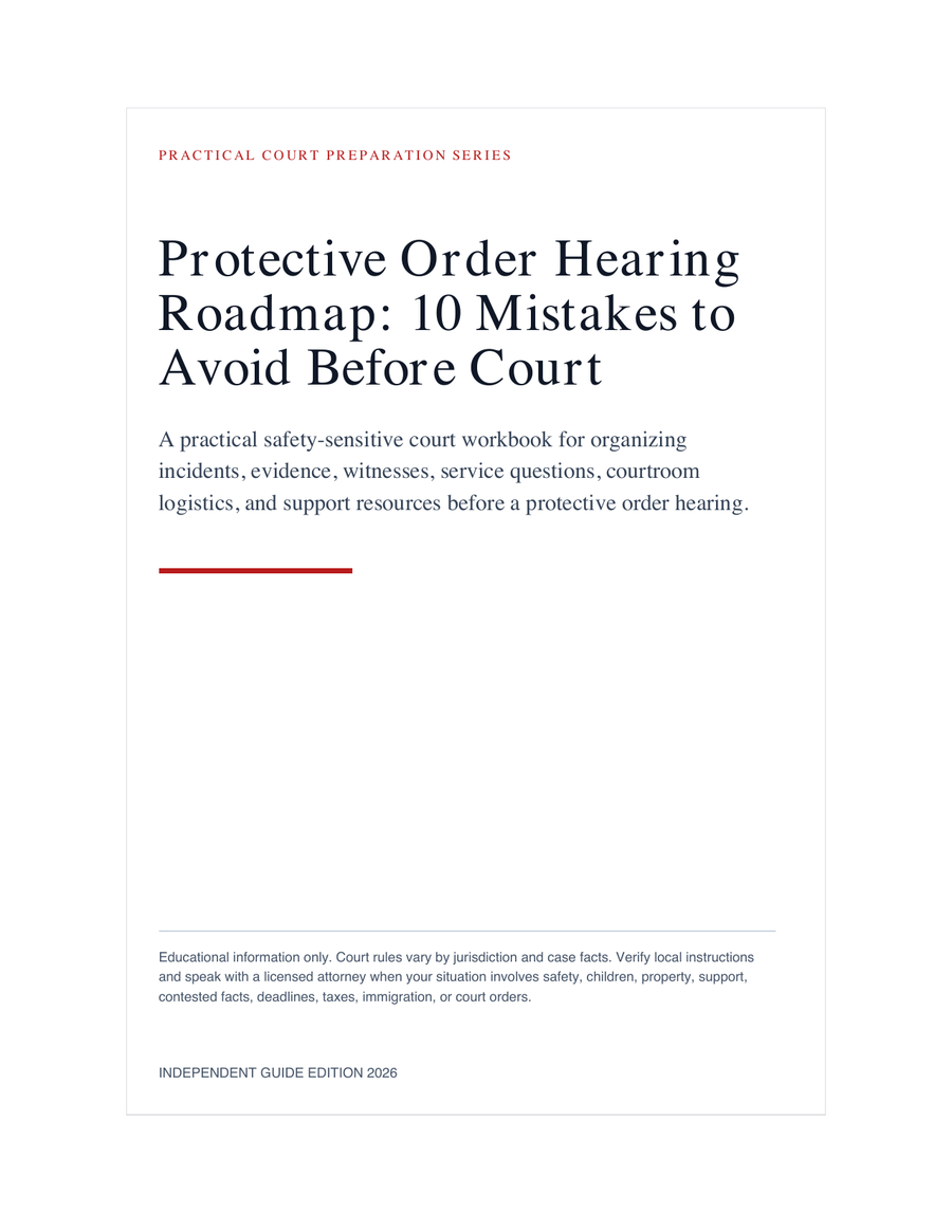 Protective Order Hearing Roadmap: 10 Mistakes to Avoid Before Court cover and worksheet preview