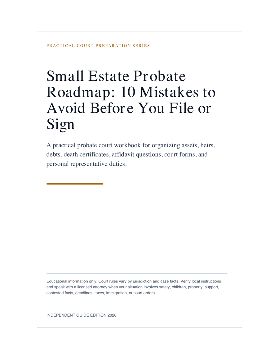 Small Estate Probate Roadmap: 10 Mistakes to Avoid Before You File or Sign cover and worksheet preview
