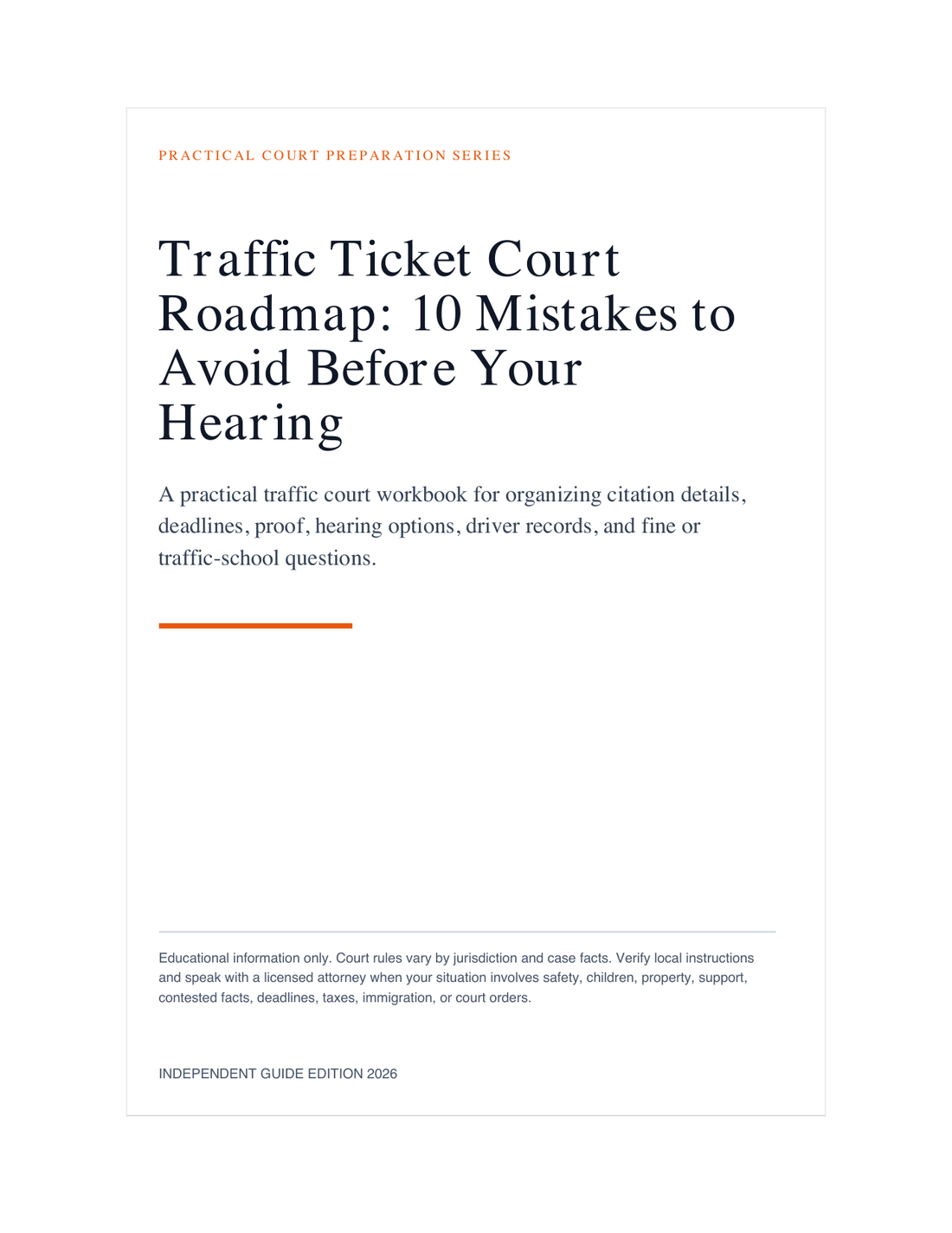 Traffic Ticket Court Roadmap: 10 Mistakes to Avoid Before Your Hearing cover and worksheet preview